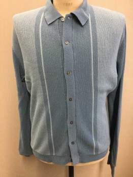 Mens, Sweater, N/L, Lt Blue, Powder Blue, Color Blocking, Stripes, L, Cardigan, Knit, Long Sleeve Button Front, Collar Attached,