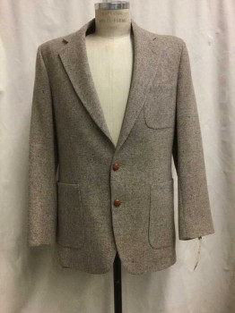 Mens, Sportcoat/Blazer, ACADEMY AWARDS, Lt Brown, Wool, Heathered, 40L, Heather Brown, Notched Lapel, 3 Pockets, 2 Buttons,