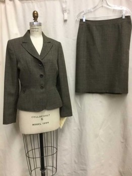 Womens, Suit, Jacket, TAHARI, Brown, Polyester, Heathered, B:38, 8, W:30, Peaked Lapel, 3 Buttons,