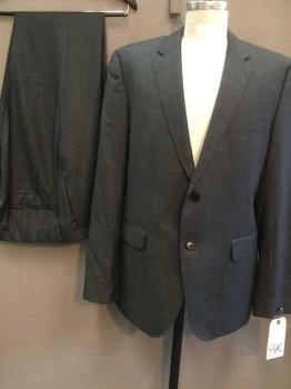 BOSS, Gray, Charcoal Gray, Stripes - Pin, Single Breasted, Notched Lapel, 2 Buttons,  Pick Stitch Detail, 3 Pockets,