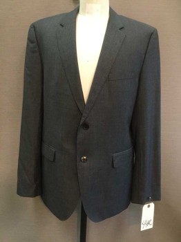 Mens, Suit, Jacket, BOSS, Gray, Charcoal Gray, Stripes - Pin, 44R, Single Breasted, Notched Lapel, 2 Buttons,  Pick Stitch Detail, 3 Pockets,