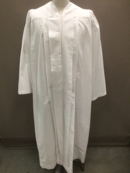 Unisex, Choir Robe, CAMBRIDGE, White, Polyester, Cotton, Solid, M, Long Sleeves, Zip Front, Pleated at Shoulder Yoke, Full Sleeves Pleated at Shoulders, Floor Length Hem
