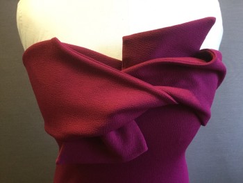 TOP SHOP, Raspberry Pink, Polyester, Lycra, Solid, Strapless. Textured Poly Knit with Self Twist Detail at Bustline