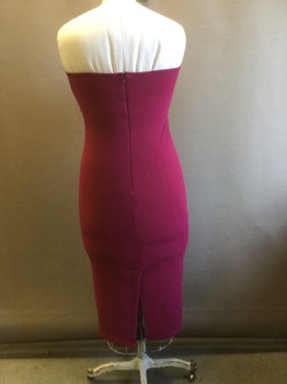 TOP SHOP, Raspberry Pink, Polyester, Lycra, Solid, Strapless. Textured Poly Knit with Self Twist Detail at Bustline