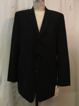 HUGO BOSS, Black, Wool, Elastane, Solid, Black, Notched Lapel, 3 Buttons,  Notched Lapel, 3 Pockets,