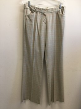 Womens, Suit, Pants, EXPRESS, Brown, Tan Brown, Red, Lt Blue, Polyester, Rayon, Plaid, 8, Flat Front, 4 Pockets, Zip Fly, Belt Loops,