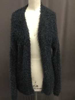 Womens, Sweater, ECOTE, Dk Gray, Polyester, Solid, XS, Open Front, Slit Pockets, Poodle Like Yarn