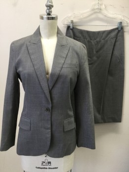 Womens, Suit, Jacket, THEORY, Lt Gray, Wool, Heathered, B30, 00, Single Breasted, Collar Attached, Peaked Lapel, 3 Pockets, 1 Button