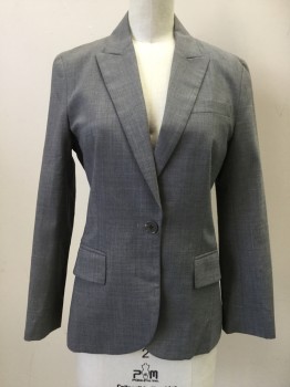 Womens, Suit, Jacket, THEORY, Lt Gray, Wool, Heathered, B30, 00, Single Breasted, Collar Attached, Peaked Lapel, 3 Pockets, 1 Button