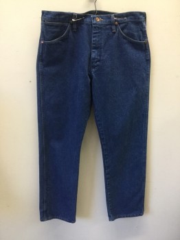 Mens, Jeans, WRANGLER, Blue, Cotton, Solid, 32/31, Zip Fly, 5 Pockets, Straight Leg,