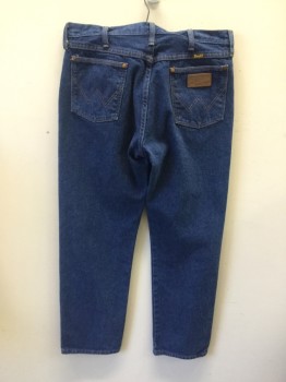 Mens, Jeans, WRANGLER, Blue, Cotton, Solid, 32/31, Zip Fly, 5 Pockets, Straight Leg,