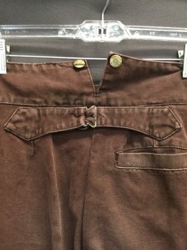 MTO, Brown, Cotton, Solid, Flat Front, Button Fly, Slit Pockets, Strap at Back Waist, Suspender Buttons,