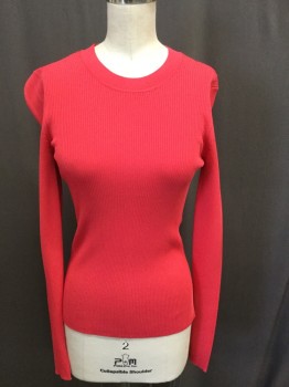 Womens, Top, RAG & BONE, Coral Pink, Viscose, Nylon, Solid, XS, Crew Neck, Long Sleeves, Pull Over, Rib Knit,