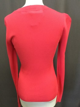 Womens, Top, RAG & BONE, Coral Pink, Viscose, Nylon, Solid, XS, Crew Neck, Long Sleeves, Pull Over, Rib Knit,