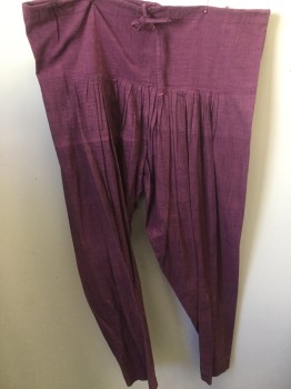NL, Purple, Black, Cotton, Solid, Harem Pants, Purple and Black Micro Weave, Drawstring Waist, Pleated, Skinny Ankle