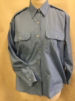 Womens, Fire/Police Shirt , GOLD STAR, Lt Blue, Polyester, Solid, 33, 16,5, Collar Attached, Button Front, 2 Pockets with  Flap, Long Sleeves, Epaulettes
