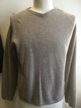 Mens, Pullover Sweater, GIASONE, Beige, Wool, Solid, 42, Large, V-neck, Raglan Sleeves,
