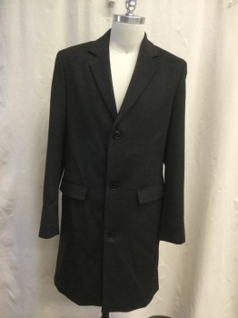 ZARA, Charcoal Gray, Polyester, Viscose, Solid, Single Breasted, Collar Attached, Notched Lapel, 2 Pockets, Long Sleeves
