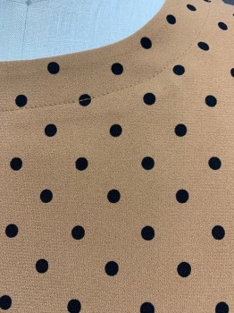 Womens, Top, BP, Brown, Black, Polyester, Polka Dots, XS, Round Neck, Short Sleeves, Button Closure In Back