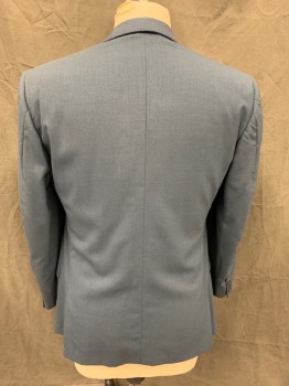 Mens, 1960s Vintage, Suit, Jacket, VINCENT COSTUMES, Teal Blue, Wool, Solid, 36, 44R, Open, Single Breasted, Collar Attached, Notched Lapel, 3 Pockets, 3 Buttons, Made To Order,