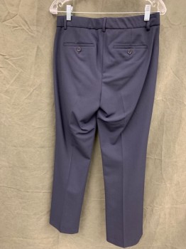 THEORY, Navy Blue, Wool, Elastane, Solid, Pants, Flat Front, Zip Fly, 4 Pockets, Belt Loops