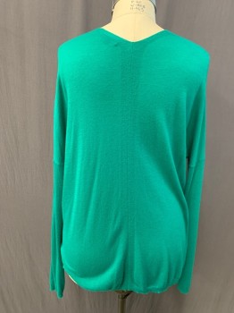 Womens, Pullover, VINCE, Kelly Green, Wool, Rayon, Solid, XL, V-neck, Drop Long Sleeves, High-Low Hem, Ribbed Knit Waistband/Cuff