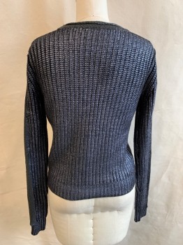 Womens, Pullover, N/L, Silver, Blue, Black, Gray, Cotton, B 34, Blue Silver Painted on Black, Graphite Gray Rolled Scoop Neck, Graphite Top Sleeve Panels