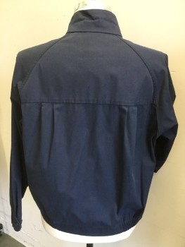 Mens, Jacket, LONDON FOG, Navy Blue, Polyester, Cotton, Solid, 42R, Collar Attached with 2 Button, Gold Zip Front, 2 Slant Pockets, Raglan Long Sleeves, Partly 1.75" Thick Elastic Waist Side,
