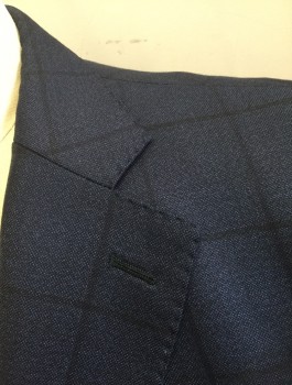 Mens, Sportcoat/Blazer, GALANTE, Navy Blue, Black, Wool, Grid , 42R, Single Breasted, Notched Lapel, 2 Buttons, 3 Pockets, Hand Picked Stitching on Lapel, Solid Black Lining