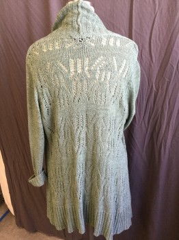 Womens, Sweater, VENUE, Green, Acrylic, Nylon, Heathered, L, 7" Large Ribbed Panel Open Front, Long Sleeves Cuff & Hem,