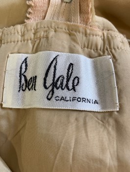 BEN GALE, Beige, Wool, Solid, Double Knit, Long Sleeves, Mock Neck, Princess Seams, Straight Fit with Slight Flare Below Waist, 2 Box Pleats at Hem, Knee Length, Center Back Zipper,