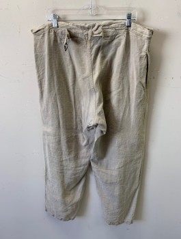 N/L, Beige, Cotton, Solid, Button Fly, 3 Pockets, Flat Front, Buttons at Waistband, *Aged/Distressed*