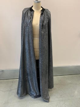 Unisex, Sci-Fi/Fantasy Cape/Cloak, NL, Silver, Rayon, Textured Fabric, OS, Black Velcro At Neck, Pleated At Shoulders & Back, No Closures, High Low Hem