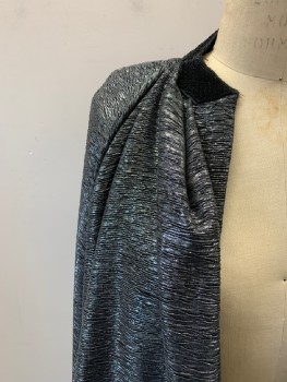NL, Silver, Rayon, Textured Fabric, Black Velcro At Neck, Pleated At Shoulders & Back, No Closures, High Low Hem