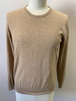 Mens, Pullover Sweater, J.CREW, Beige, Cashmere, Solid, L, Knit, Round Neck, Long Sleeves