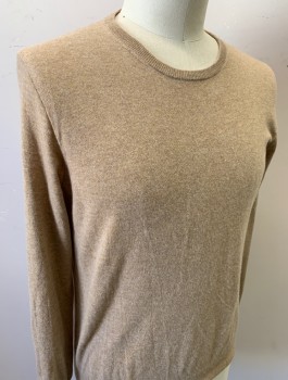 Mens, Pullover Sweater, J.CREW, Beige, Cashmere, Solid, L, Knit, Round Neck, Long Sleeves