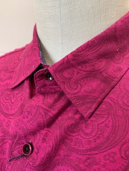 Mens, Casual Shirt, ROBERT GRAHAM, Magenta Pink, Cotton, Paisley/Swirls, 2XL, Self Pattern Jacquard, S/S, Button Front, Collar Attached