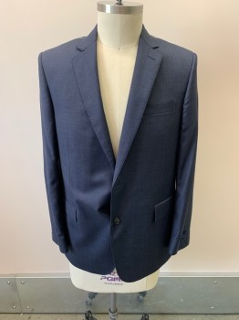 BROOKS BROTHERS, Navy Blue, Blue, Black, Wool, Plaid, Notched Lapel, Single Breasted, Button Front, 2 Buttons,