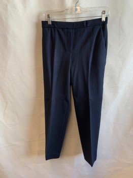 Womens, Suit, Pants, THEORY, Navy Blue, Viscose, Polyamide, Stripes - Vertical , W: 28, 4, F.F, 3 Pockets, Faux Zip Fly, Stretch