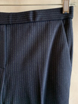 Womens, Suit, Pants, THEORY, Navy Blue, Viscose, Polyamide, Stripes - Vertical , W: 28, 4, F.F, 3 Pockets, Faux Zip Fly, Stretch
