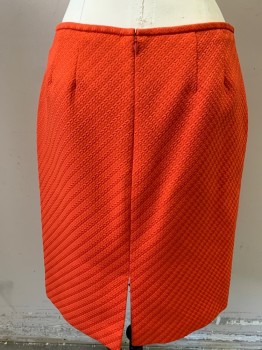 Womens, Suit, Skirt, TAHARI, Orange, Poly/Cotton, Spandex, Solid, Stripes - Diagonal , 6 P, Textured Self Cheveron Like Diagnol Stripe, Below Knee Length, Back Zip
