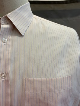 Mens, Shirt, ANTHONY'S , Beige, Baby Blue, Cotton, Stripes - Vertical , 34-35, 16.5/, C.A., Button Front, L/S, 1 Chest Pocket
