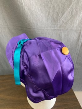 Unisex, Accessory, N/L, Purple, Polyester, Solid, Jockey Hat, Goes With Matching Jockey Jacket (CF070141), Satin, Turquoise Drawstring Ties, Yellow Satin Button At Crown