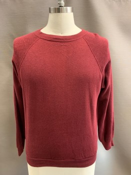 Mens, Sweater, STEINWURTZEL, Red Burgundy, Acrylic, Cotton, L, CN, Pullover, L/S, Tiny Stitched Up Hole At Center Neck