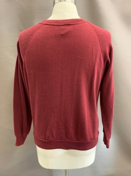 Mens, Sweater, STEINWURTZEL, Red Burgundy, Acrylic, Cotton, L, CN, Pullover, L/S, Tiny Stitched Up Hole At Center Neck