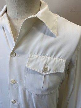 Mens, Shirt, ANTO , White, Synthetic, Solid, L, L/S, Button Front, Chest Pocket with Flap and Button, Pleated Back, Repro