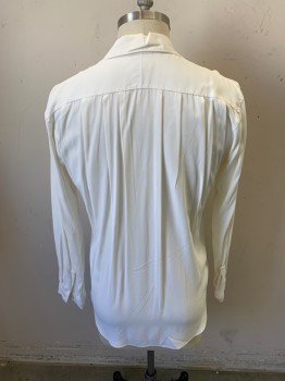 Mens, Shirt, ANTO , White, Synthetic, Solid, L, L/S, Button Front, Chest Pocket with Flap and Button, Pleated Back, Repro