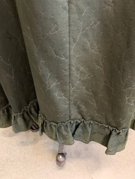 MTO, Dk Green, Black, Cotton, Linen, Leaves/Vines , Ruffles at Bottom of Skirt