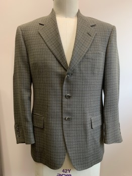 Mens, Jacket, PERRY ELLIS, Putty/Khaki Gray, Gray, Wool, Plaid, 42R, Sport coat, 3 Buttons, Single Breasted, Notched Lapel, 3 Pockets,