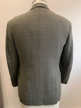 Mens, Jacket, PERRY ELLIS, Putty/Khaki Gray, Gray, Wool, Plaid, 42R, Sport coat, 3 Buttons, Single Breasted, Notched Lapel, 3 Pockets,